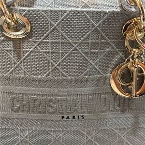 Dior Textured Gray Tote with Gold Hardware